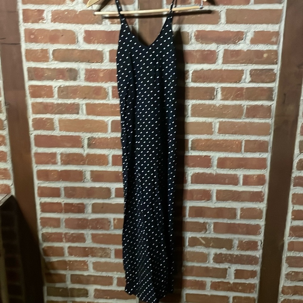 Old Navy Black Maxi Slip Dress with White Polka Dots